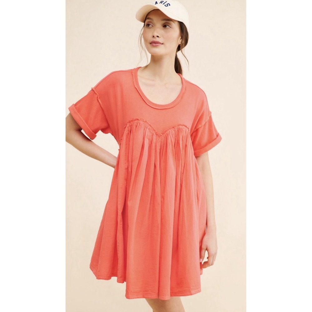 Free People Catalina Cotton Boho Babydoll Mini Dress Orange - Size Small